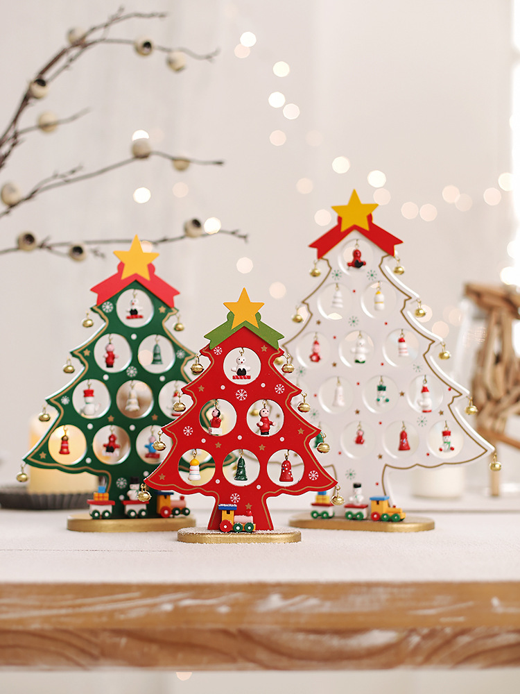 圣诞节单片木质圣诞树桌面小型diy迷你圣诞树装饰品场景橱窗摆件
