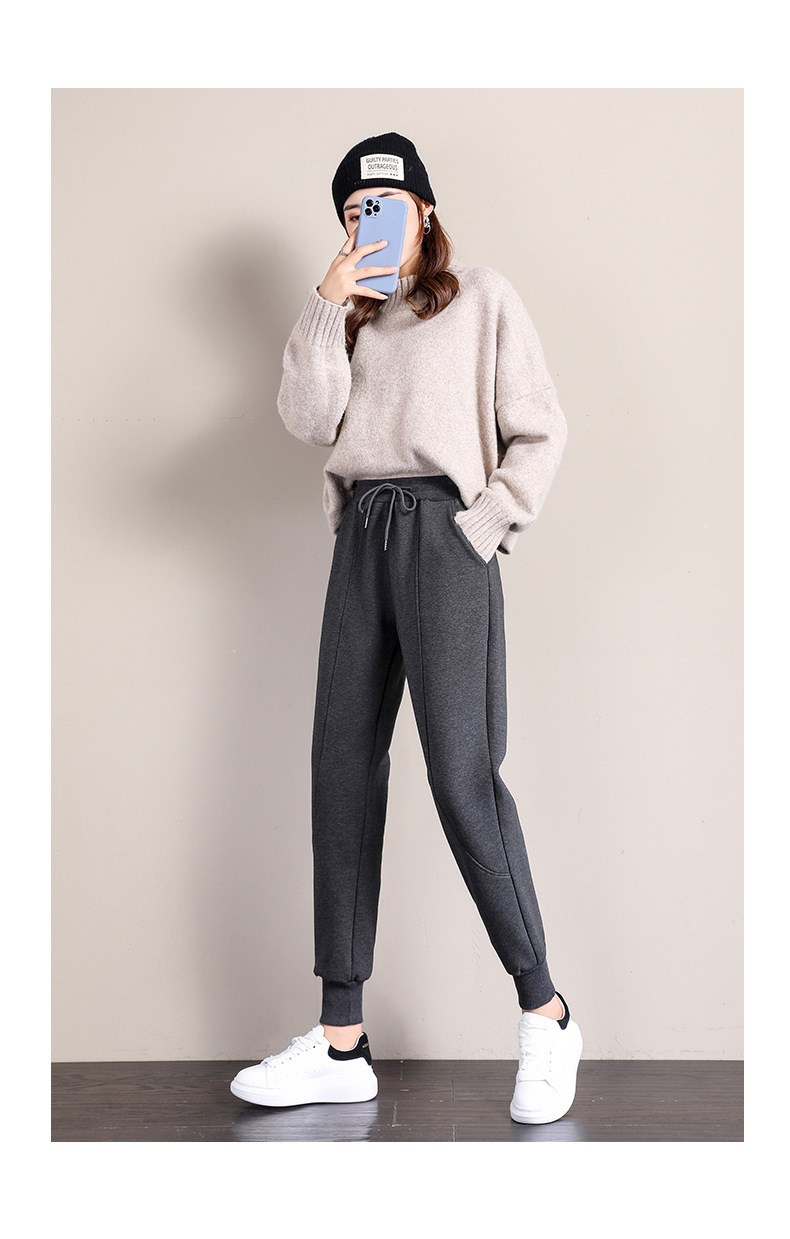 2020新款加绒运动裤女冬季宽松束脚卫裤休闲女裤秋冬显瘦加厚裤子