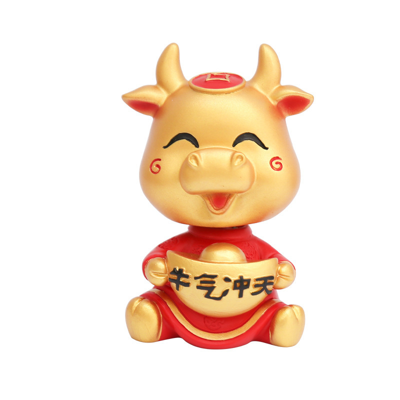 生肖牛年小金牛公仔摇头牛 汽车摆件家居蛋糕装饰摇头牛摆件