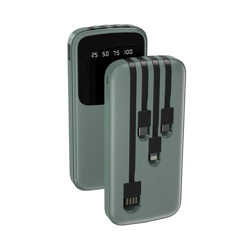 新款自带线充电宝超薄数显10000毫安大容量外贸礼品移动电源