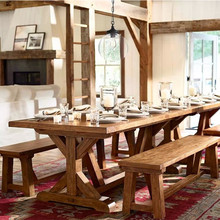 美式做旧餐桌美式复古实木会议桌长桌网红拍照花艺培训桌洽谈桌子