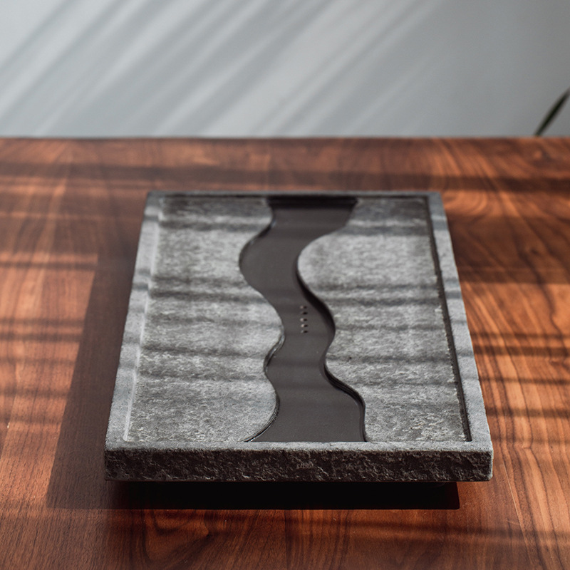 乌金石茶盘套装整块家用火烧石磨光茶台托盘茶海简约功夫茶具茶盘