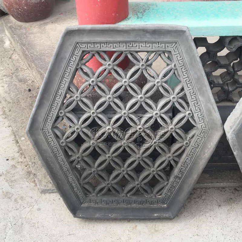 蓝奥古建 仿古砖雕 六棱花窗 六角六边 透窗 一体 隔断 瓦片花窗