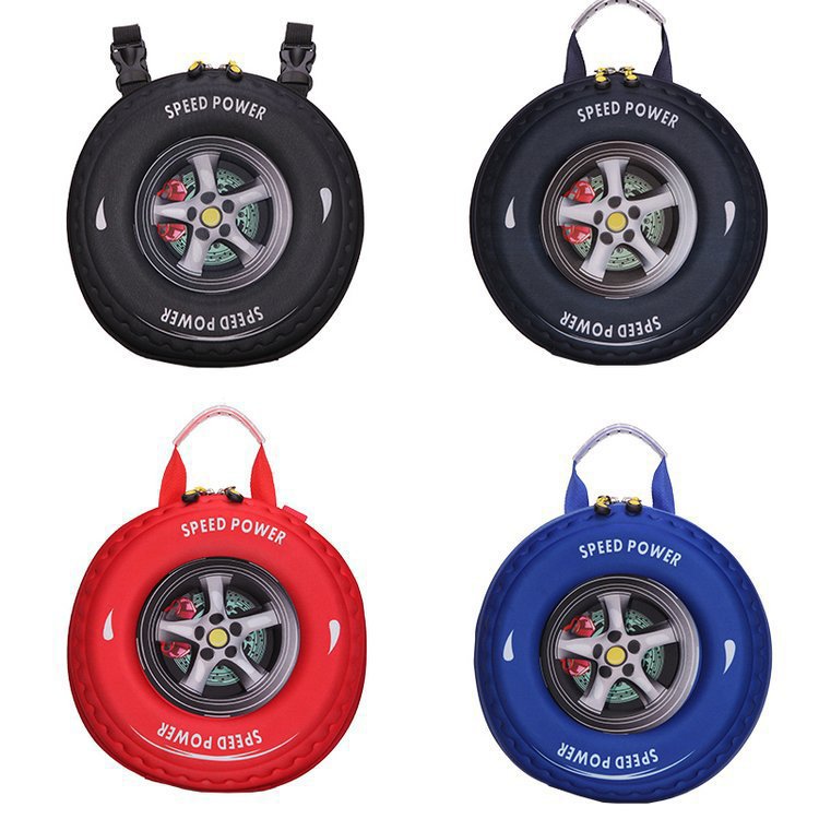 New Children's Backpack Girl's and Boy's 3D Car Tire School Bag Kindergarten Messenger Bag Cartoon Schoolbag
