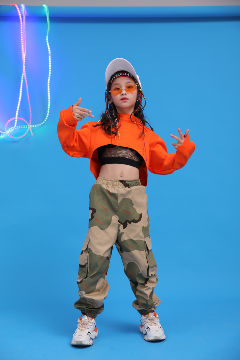 儿童时尚秋女孩露脐hiphop演出服装走秀女童街舞套装爵士舞服装潮