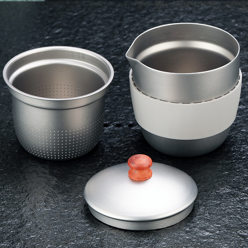 户外纯钛双层泡茶器茶杯钛金属杯旅行杯泡茶具滤网泡茶杯ta9056