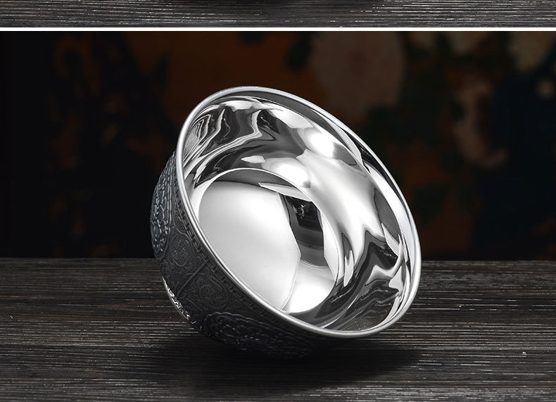 银碗足银999纯银餐具家用饮用银器皿宝宝小孩送礼收藏