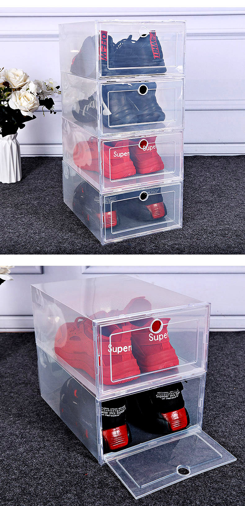 新款加厚透明塑料鞋盒 鞋子收纳神器鞋子收纳盒鞋箱翻盖超透鞋盒