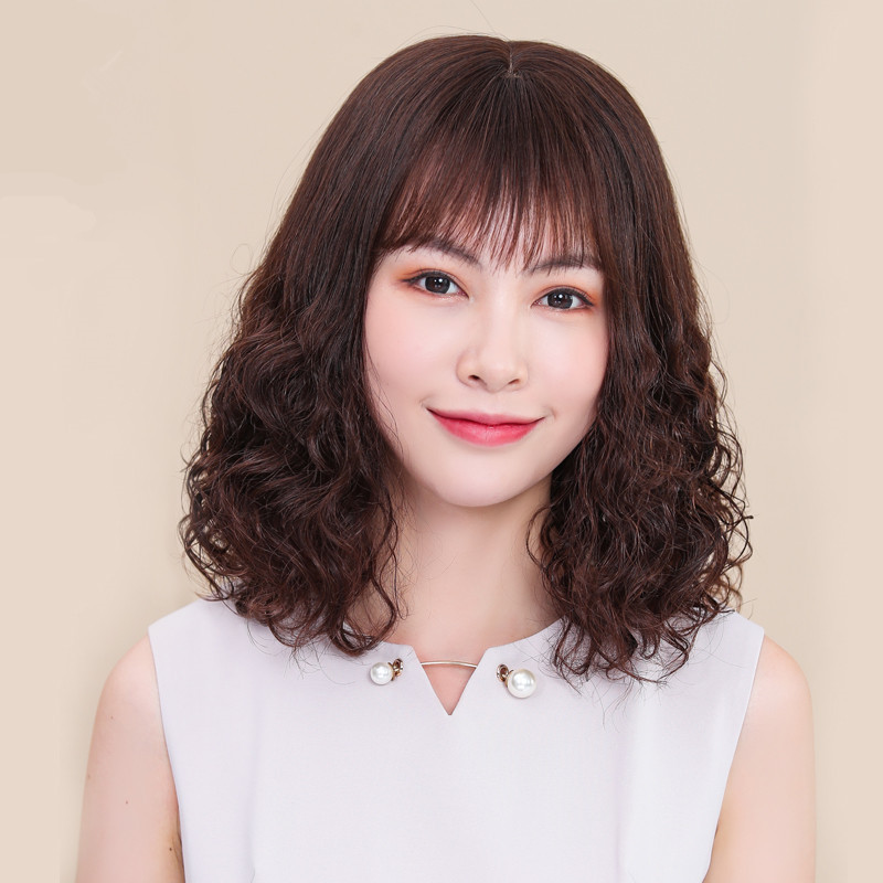 中老年女士妈妈假发套蓬松小卷中长款羊毛卷发型真人发丝全头套式