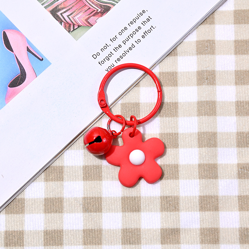 Korean Style Ins Fresh Color Little Flower Bell Key Buckle Candy Color Key Ring Pendant Women's Bag Hanging Ornament