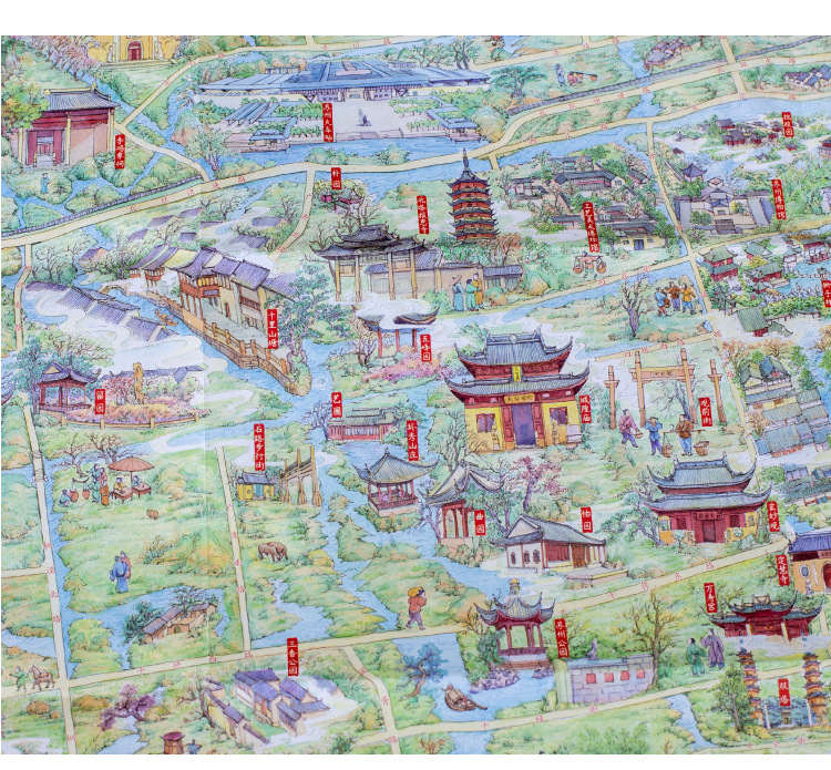 苏州手绘旅游攻略地图平江路苏州博物馆景区旅游文创纪念品礼品