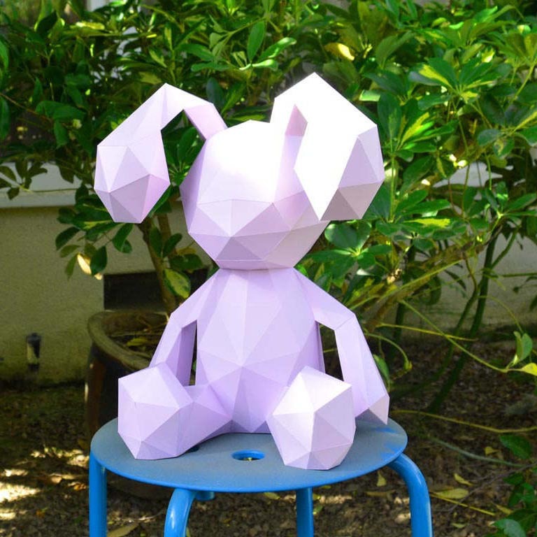 小兔子可爱台灯3d纸模型diy手工纸模摆件几何折纸立体构成
