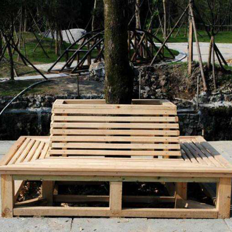 树池凳制防腐木圆形组合椅户外公园坐凳座椅商场花坛座椅花箱