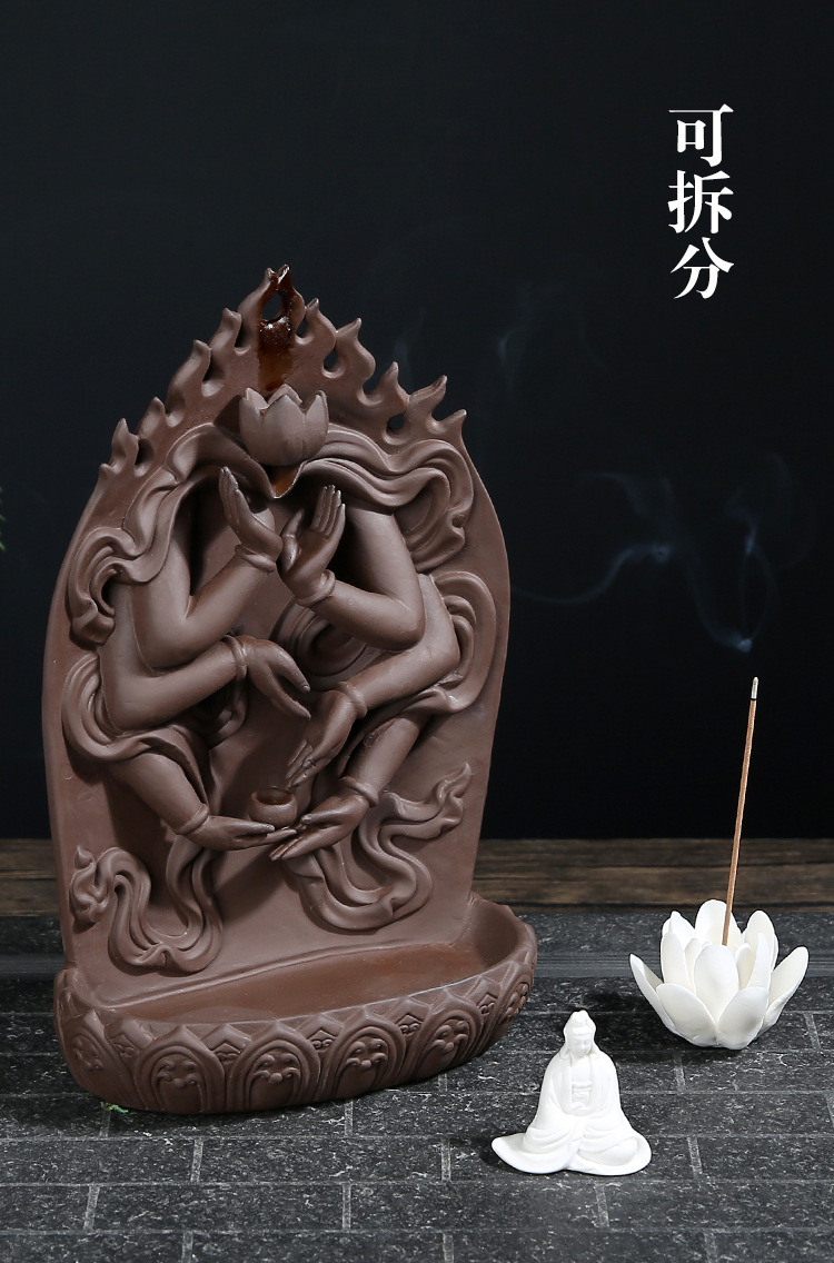 千手观音紫砂倒流香炉 陶瓷香炉家居摆件 倒流炉檀香香炉厂家批发