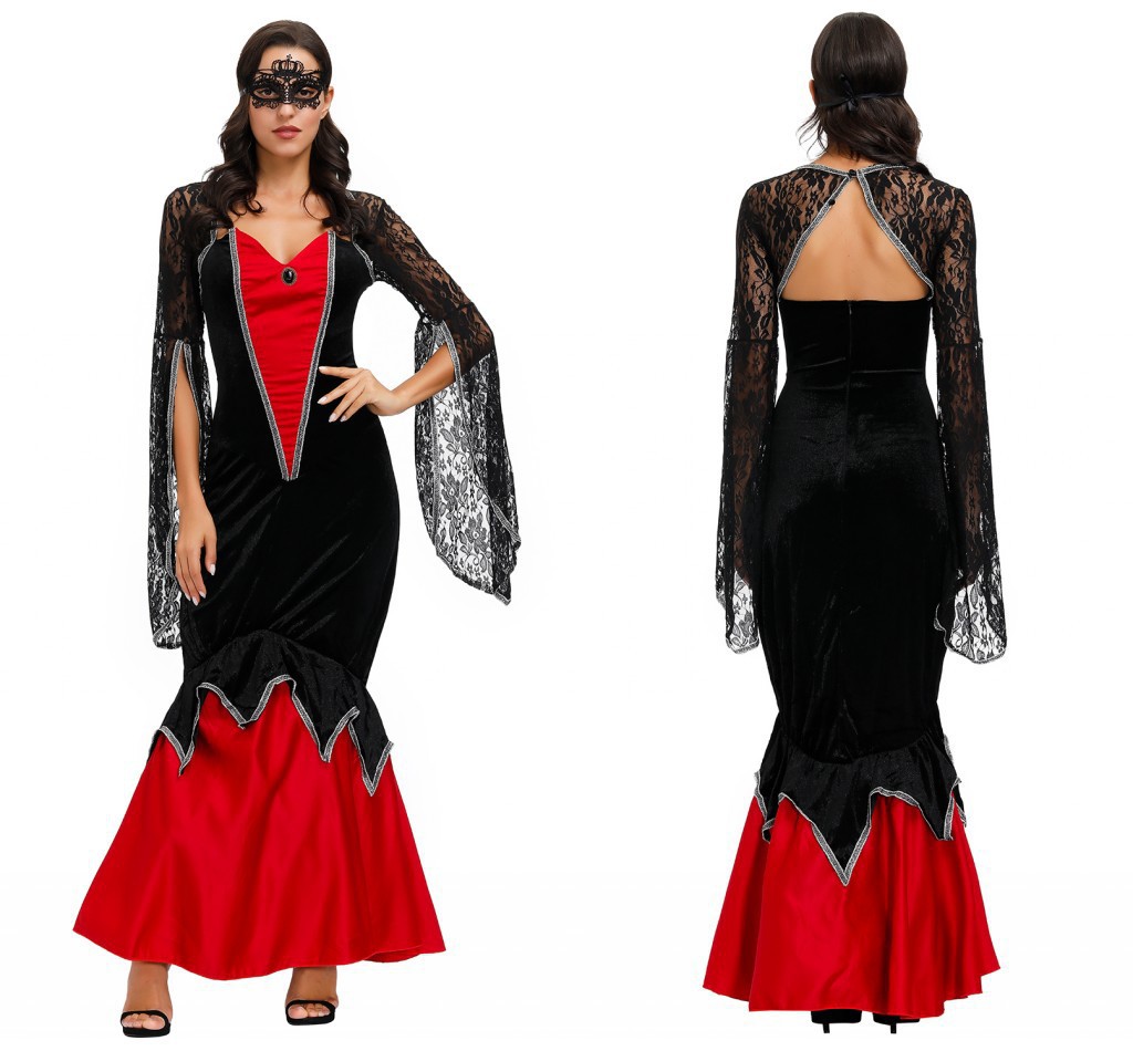 实拍万圣节鬼新娘服装化妆舞会服装成人女女王装长裙吸血鬼演出服