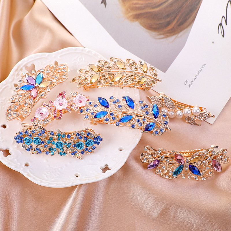 Barrettes Women's Ins Adult Hair Top Clip Rhinestone Spring Clip Crystal Ponytail Clip Back Head Headwear Updo Hair Accessories