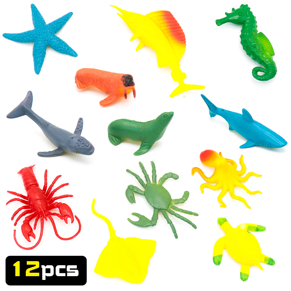 跨境亚马逊仿真海洋动物玩具模型海豚鲨鱼螃蟹海星塑胶玩具套装