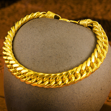 沙金牛仔手链男士 仿黄金现货古巴手链大气福字手扣速卖通爆款