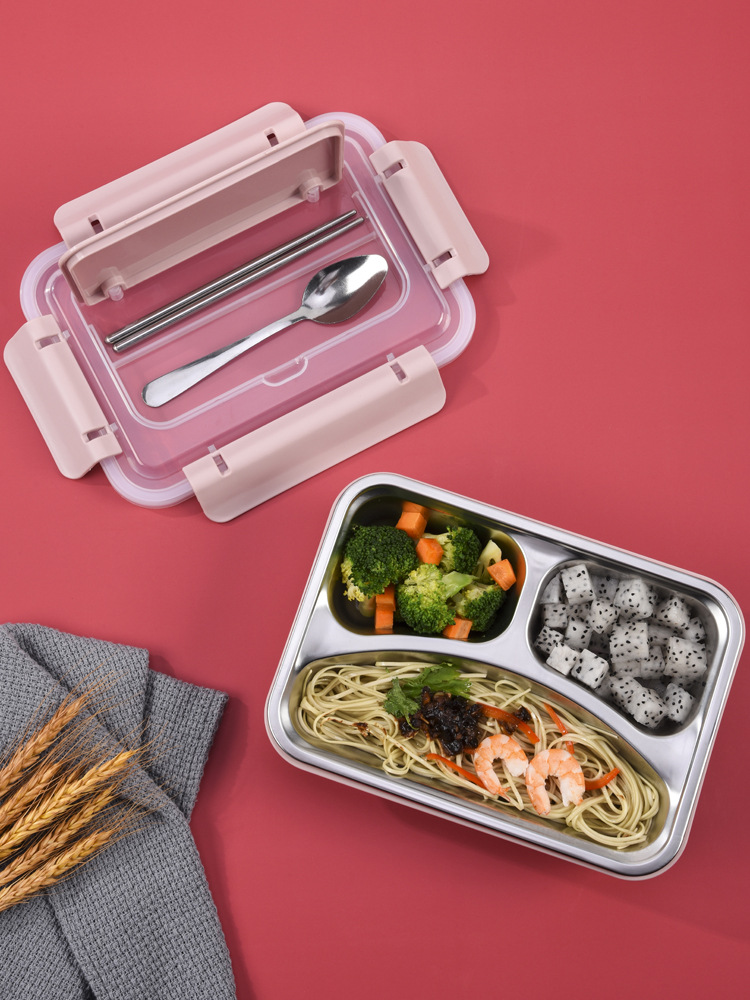 304 stainless steel insulated lunch box children primary school office worker portable separated compartment bento plate lunch box