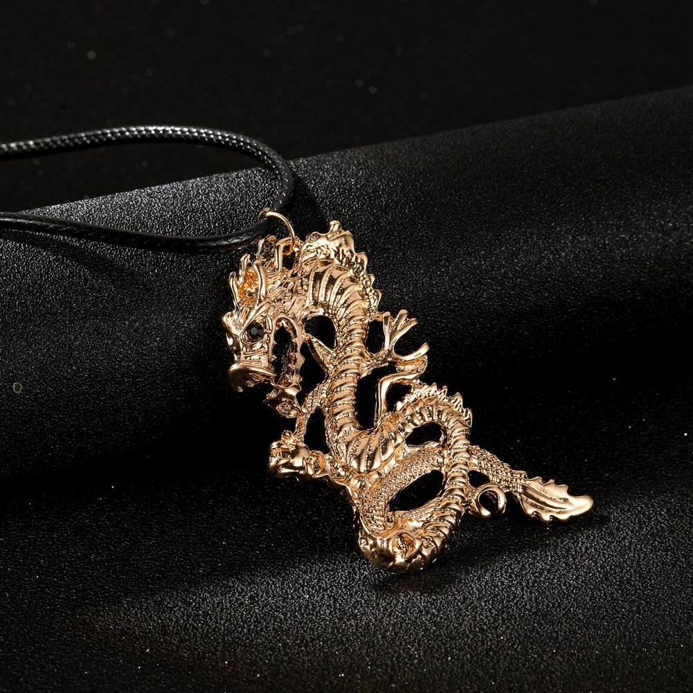 wish风设计霸气雕刻造型中国龙吊坠朋克嘻哈龙形短项链项饰品批发