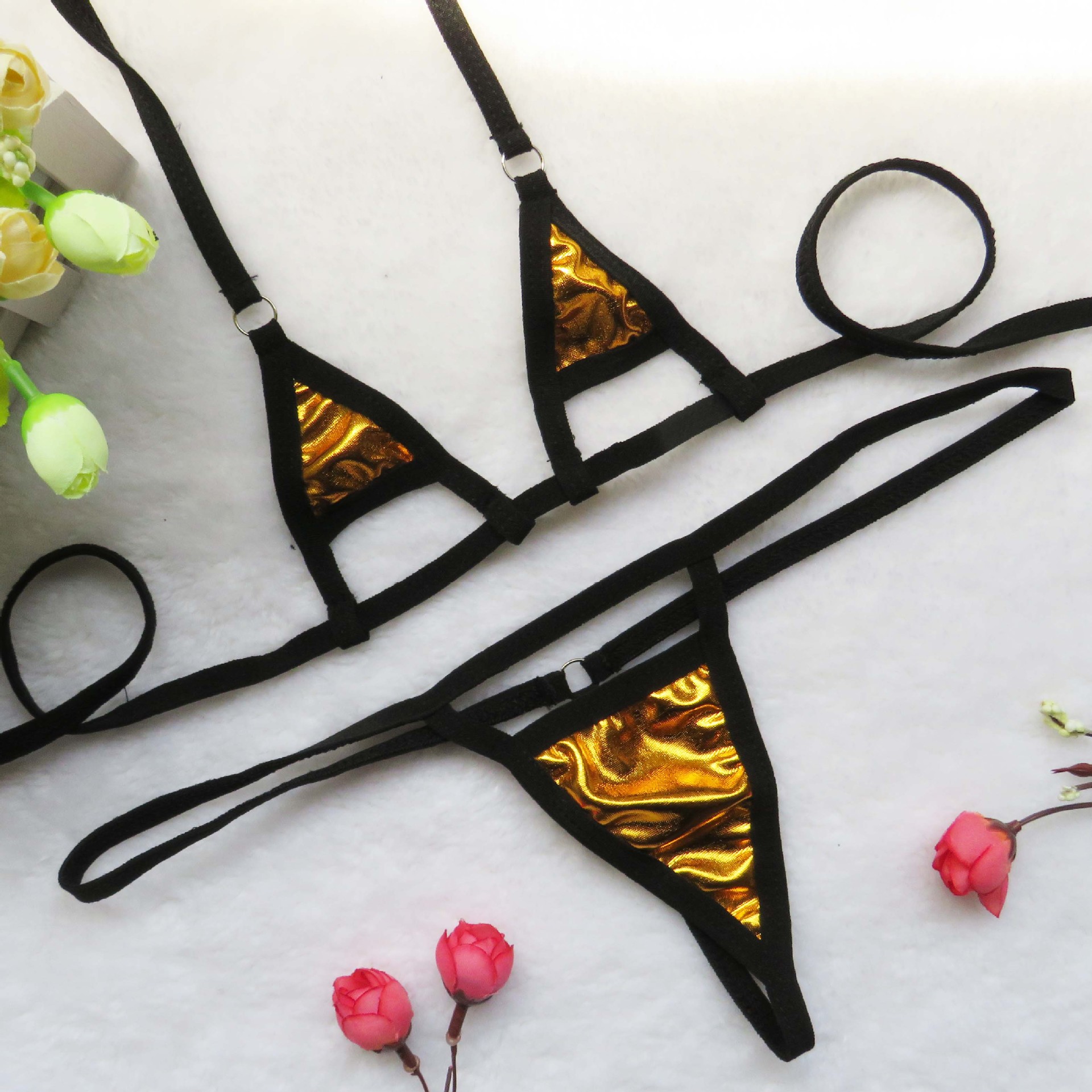 跨境情趣内衣泳衣泳装女士性感速卖通ebay三点比基尼漆皮套装e245