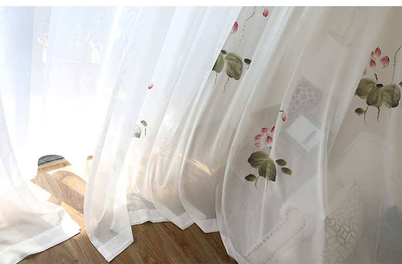 雪纺手绘纱 新中式唯美田园半透纱帘客厅卧室书房茶室飘窗帘窗纱