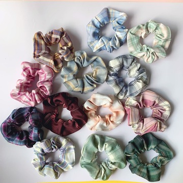 jk格子大肠发圈森林系bm风头绳韩国ins网红少女格子发绳发饰星野