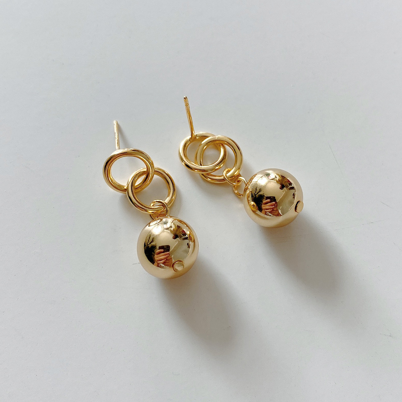 celi法式风925纯银耳钉ins北欧风简约双环银珠耳钉耳饰耳环