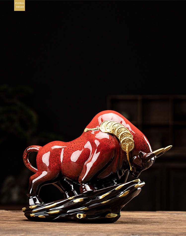 牛气冲天牛年家居招财大摆件玄关装饰品电视柜中式禅意陶瓷工艺品