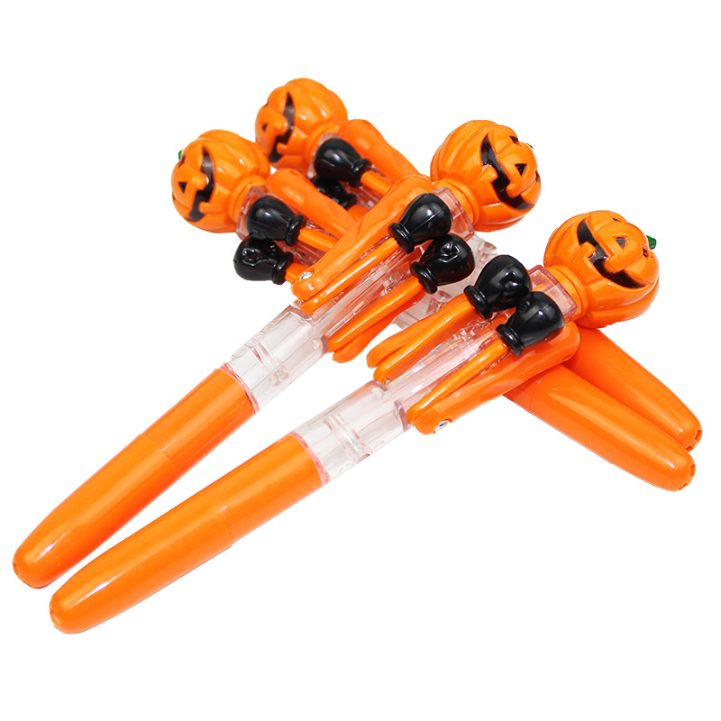 Halloween Gift Children's Prizes Cute Pumpkin Boxing Pen Creative Ballpoint Pen with Light Decompression Toy Pen