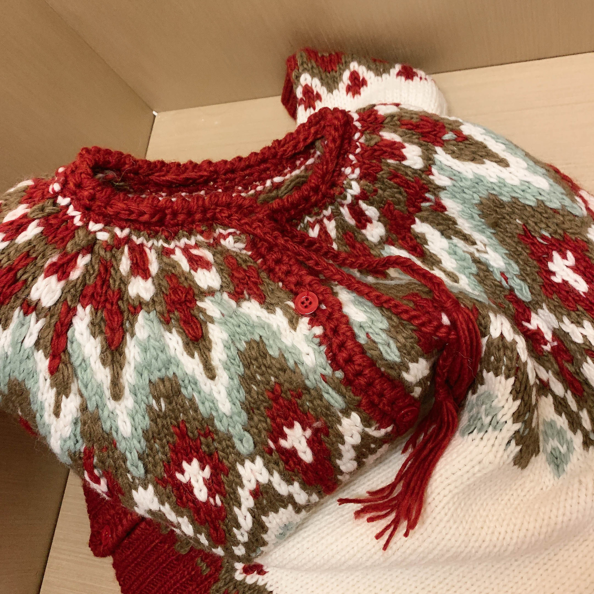 手工冰岛毛衣红色圣诞抽绳古着北欧摩天轮学院风减龄羊毛针织开衫