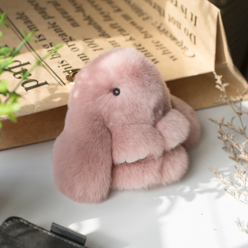 小兔兔车钥匙扣獭兔毛装死兔公仔皮草可爱毛绒挂件兔子玩偶包挂饰