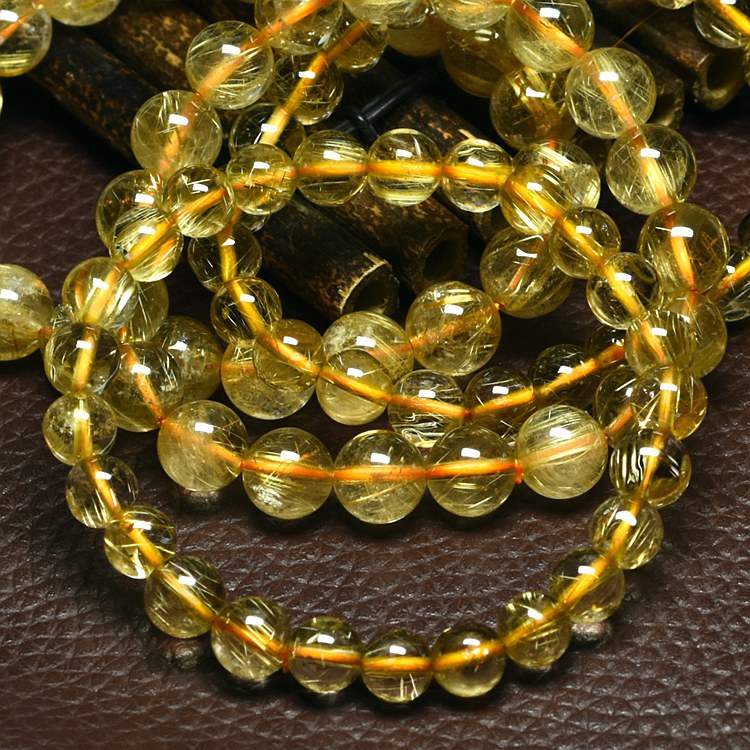 金丝钛晶黄水晶手串发天然金发晶手链男女