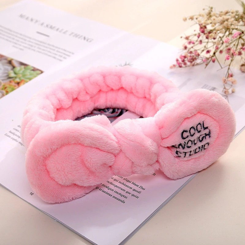 Cross-Border Letters Headband Hair Accessories Cute Korean Plush Bow Hair Band Girls Makeup and Face Wash Hair Band