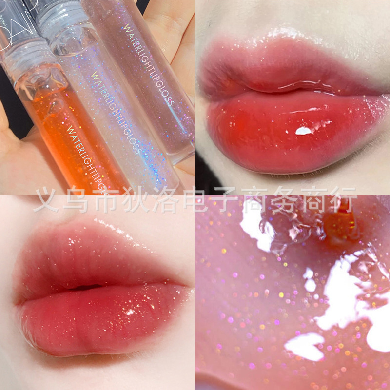 Demanpu Transparent Water Light Glass Lip Gloss Stacked Coated Pearl with Flash Mirror Lip Lacquer Cheap Water Mask Moisturizing Full Lips