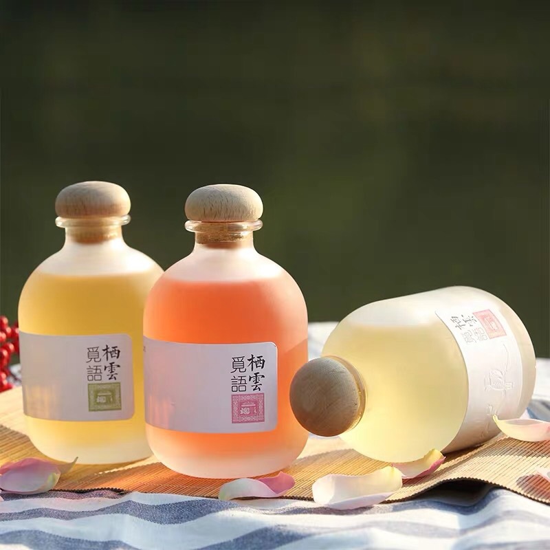 创意果酒瓶玻璃圆形空酒瓶自酿青梅酒瓶果汁饮料瓶蒙砂小酒瓶