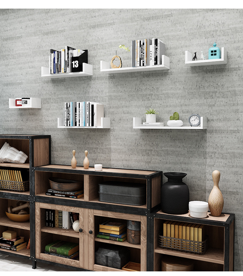 墙上置物架壁挂书架免打孔客厅电视墙装饰北欧简易墙壁挂墙隔板架