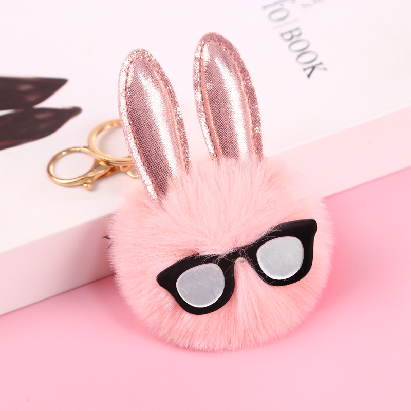 Long Ears Bunny Plush Key Chain Handbag Pendant Crane Machine Ears Fuzzy Ball Hanging Drop Small Gifts for Holiday Activities