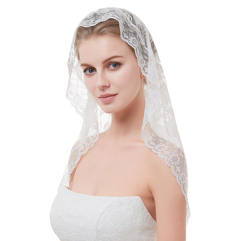 跨境欧美热销新娘蕾丝花边头巾新娘头饰头纱短款纱披单层遮面纱