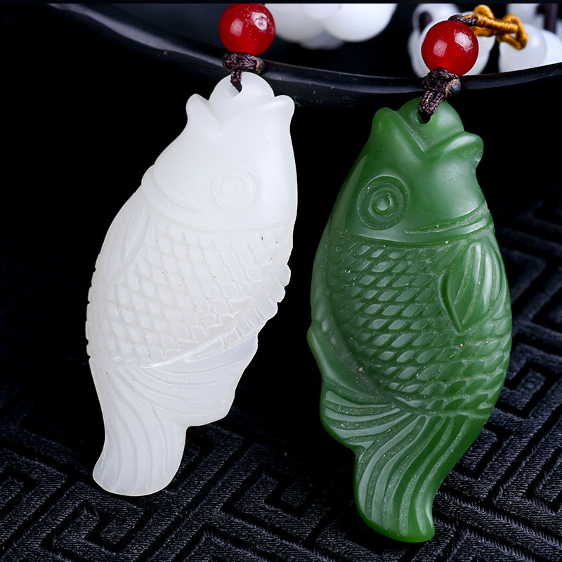 外蒙料和田玉金鱼吊坠 双面工挂件白玉鱼玉挂件小鱼吊坠