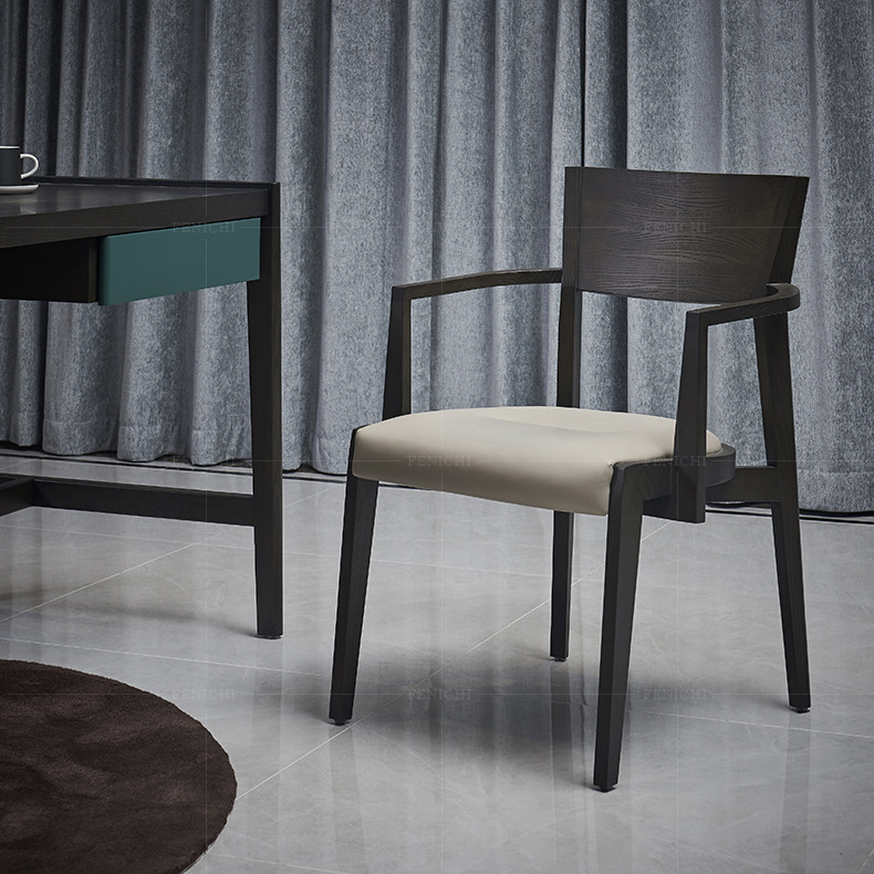 菲尼其 极简真皮书椅家用休闲椅扶手椅书房现代简约实木书房家具