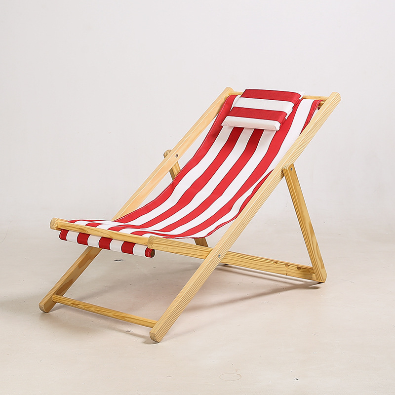 家用榉木沙滩椅午休实木沙滩椅户外折叠沙滩椅牛津帆布一件代发