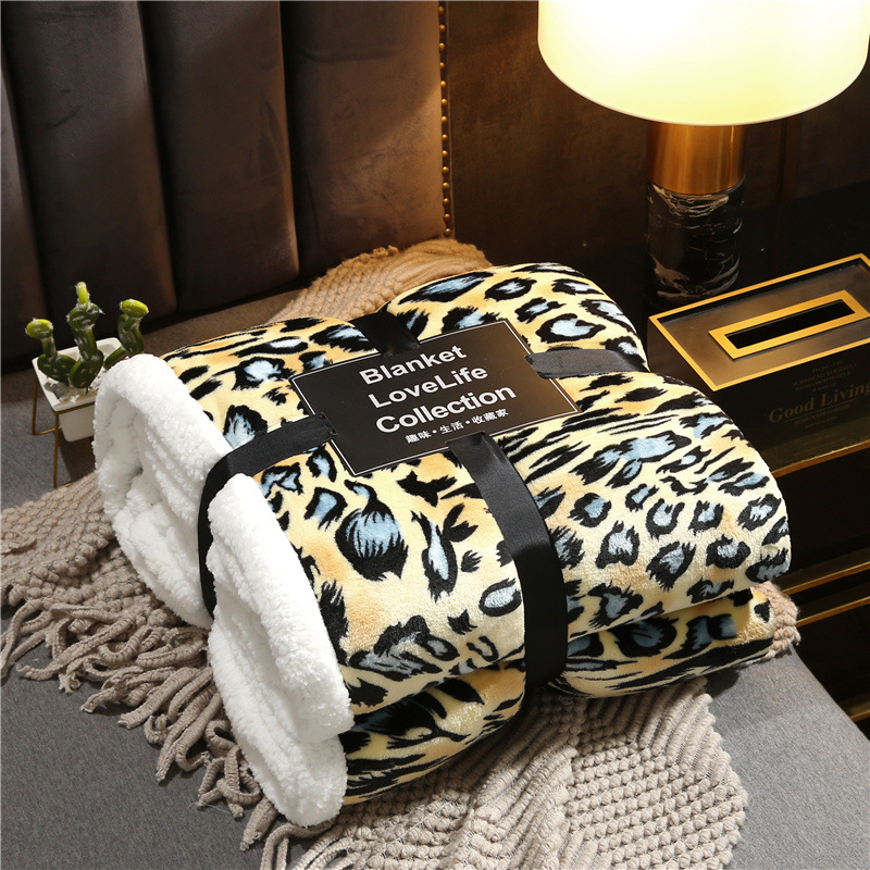 2020 Winter Cross-Border New Flannel Double-Layer Lambswool Blanket Leopard Series Thickened Composite Sofa Blanket