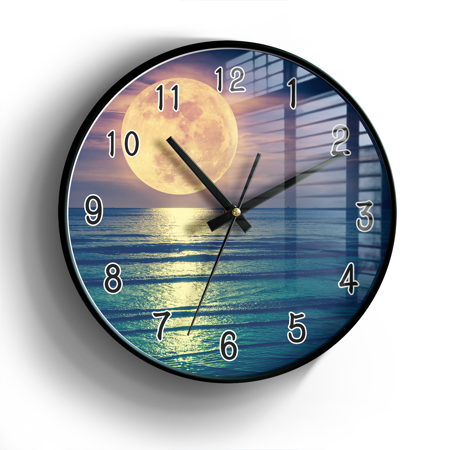12英寸夜空星球月亮挂钟石英静音钟表卧室客厅挂钟表简约时钟定制