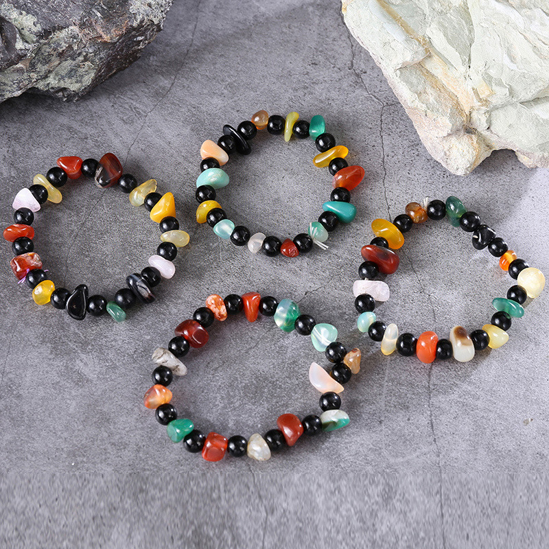 European and American New Simple Natural Stone Agate Stone Bracelet Men's and Women's Bracelets Small Jewelry Wholesale Stall Goods Foreign Trade Exclusive