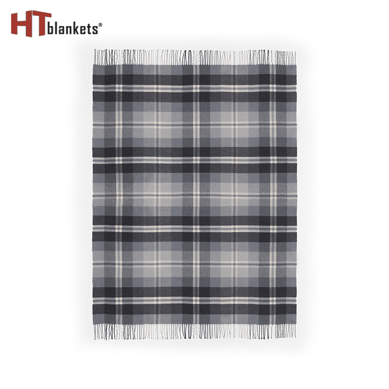 Dark Gray Plaid Wool Tassel Cover Blanket Nordic Style Wool Scarf Cover Blanket Thickened Talma