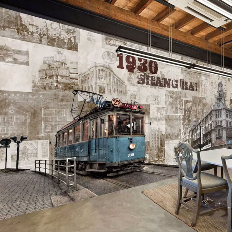 复古工装老上海文化民国建筑怀旧背景墙壁纸定制墙布无缝壁画墙纸