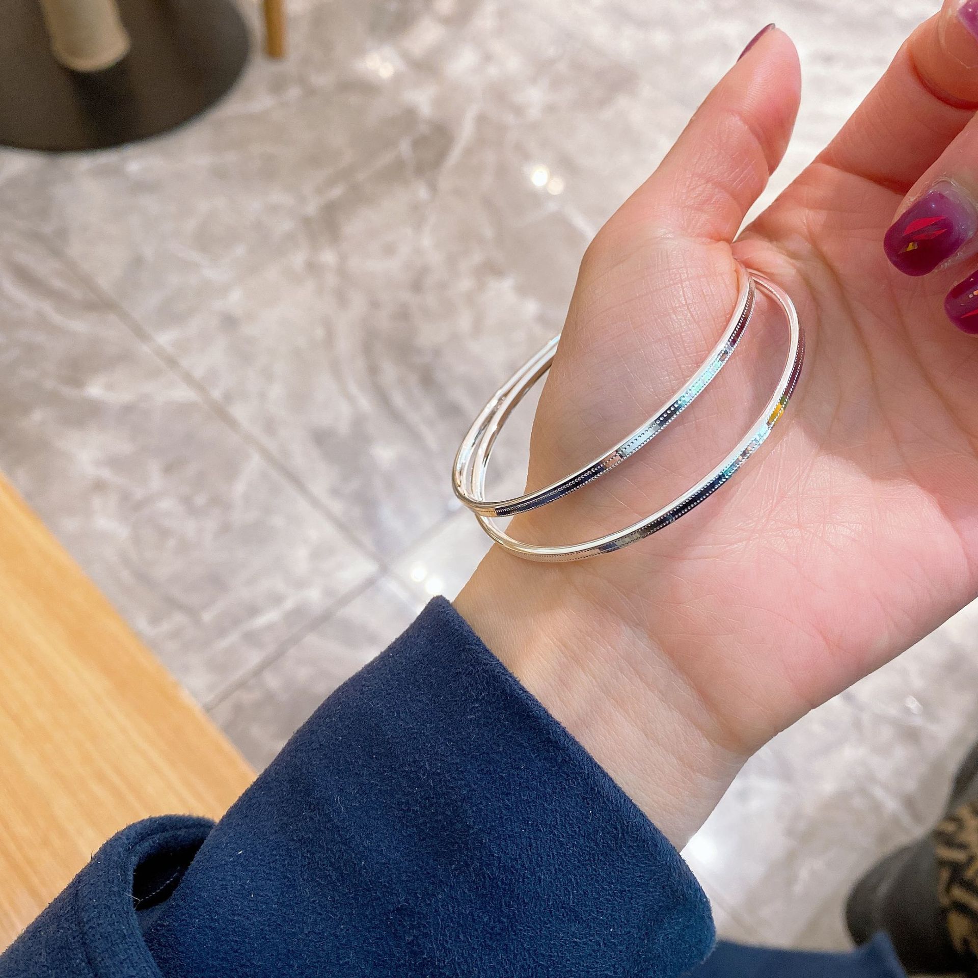 999足银19g双圈手镯 经典气质银镯子闭口线圈银镯子女1006