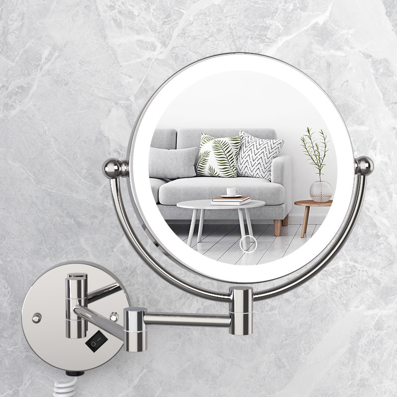 Bathroom Wall Hanging 8-Inch with Light Fill Light Hairdressing Mirror Bathroom Foldable Double-Sided Mirror 5 Times Magnification Led Make-up Mirror