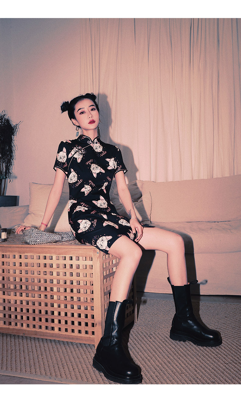 时尚改良版旗袍连衣裙可爱甜美日常生活装年轻款少女风